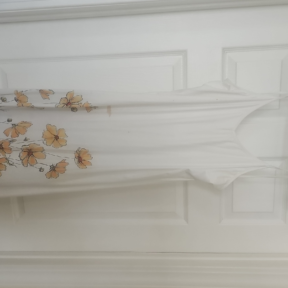 Floral Midi Dress in White and Orange